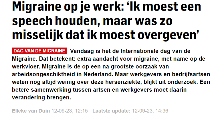 Artikel in het AD: Migraine op je werk